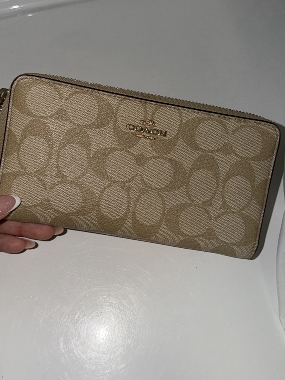 Coach Beige/Tan Signature Zip Wallet